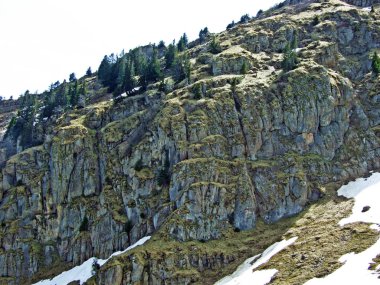Churfirsten dağ sırasının kayaları ve taşları ve Obertoggenburg bölgesinde, Nesslau - İsviçre, St. Gallen Kantonu