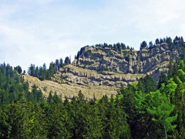 Churfirsten dağ sırasının kayaları ve taşları ve Obertoggenburg bölgesinde, Nesslau - İsviçre, St. Gallen Kantonu