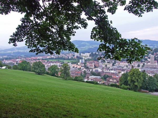 Parques Florestais Com Calçadões Vistas Panorâmicas Cidade Gallen Suíça — Fotografia de Stock