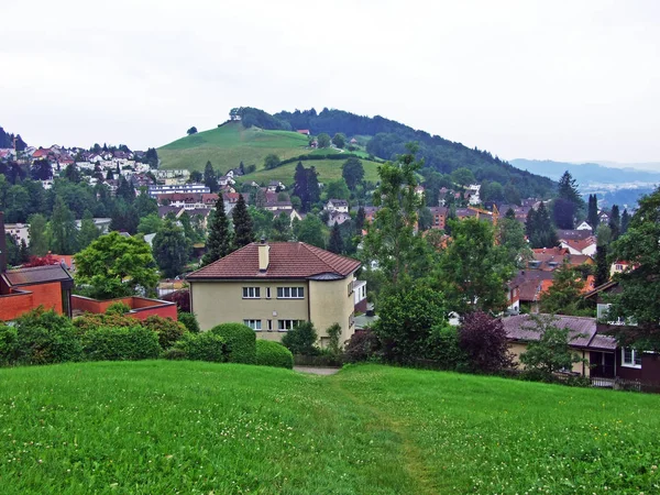 Vista Panorâmica Cidade Partir Parque Florestal Berneggwald Gallen Suíça — Fotografia de Stock