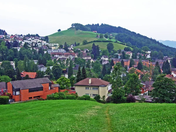 Vista Panorâmica Cidade Partir Parque Florestal Berneggwald Gallen Suíça — Fotografia de Stock