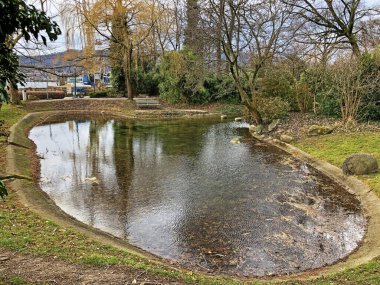 Zurichhorn Park (Zuerichhorn) bölgesinde küçük bir gölet - Zürih veya Zuerich, İsviçre