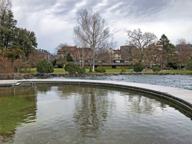 Zurichsee Kreisel ya da Zuerichsee Kreisel 'in Tiefenbrunnen halk plajında Zürih ya da Zuerich, İsviçre
