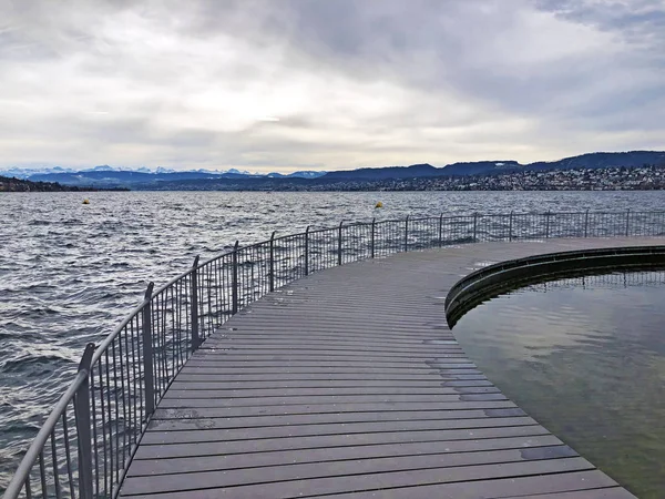 Zurichsee Kreisel ya da Zuerichsee Kreisel 'in Tiefenbrunnen halk plajında Zürih ya da Zuerich, İsviçre