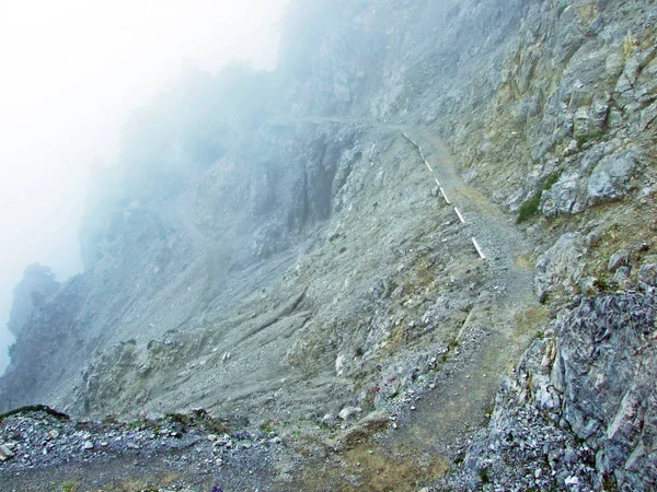 Séta Túraútvonalak Rajna Folyó Völgyében Rheintal Gipsberg Hegyen Liechtenstein Alpok — Stock Fotó