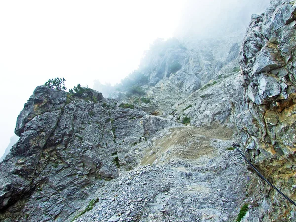 Szlaki Turystyczne Piesze Dolinie Renu Rheintal Górze Gipsberg Alpy Liechtensteinu — Zdjęcie stockowe