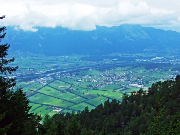 Utsikt Över Liechtensteins Och Schweiz Bördiga Jordbruksfält Rhendalen Rheintal Schaan — Stockfoto