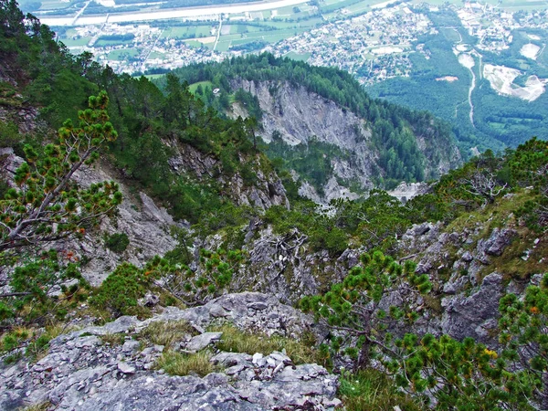 列支敦士登阿尔卑斯山山脉和莱茵河流域 莱茵塔尔 上空的岩石和石头 列支敦士登沙坎 — 图库照片