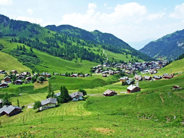 Utsikt Över Malbuntal Alpine Valley Och Skidorten Malbun Från Sluttningarna — Stockfoto