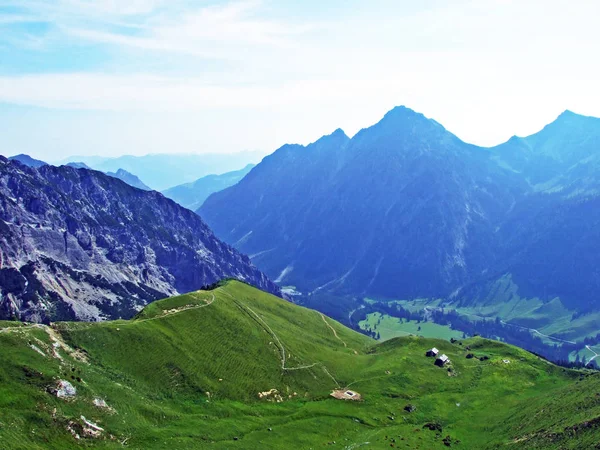 Pohled Alpské Údolí Gamperdonatal Rakouské Alpy Špičáku Lichtenštejnských Alpách Malbun — Stock fotografie