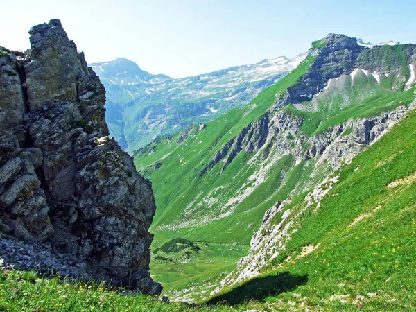 Blick Auf Das Gamperdonatal Und Die Österreichischen Alpen Von Der — Stockfoto