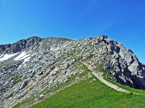Pico Montañoso Alpino Augstenberg Sobre Valle Alpino Malbuntal Los Alpes —  Fotos de Stock