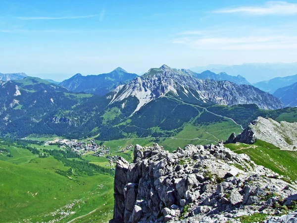 Pohled Horského Vrchu Augstenberg Nad Údolím Malbuntal Pohoří Lichtenštejnsko Malbun — Stock fotografie