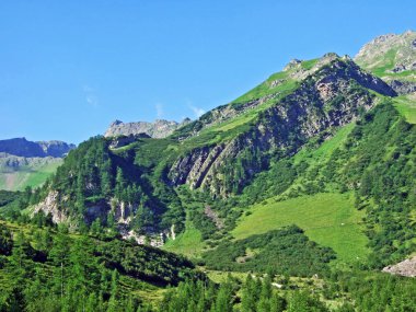 Naaftal Alp Vadisi 'nden Liechtenstein Alp Dağları' nın pitoresk zirveleri Steg, Lihtenştayn