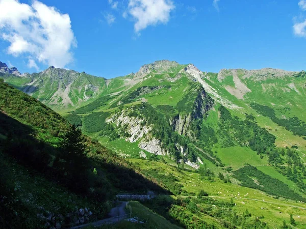 Vue Des Sommets Pittoresques Massif Alpin Liechtenstein Depuis Vallée Alpine — Photo