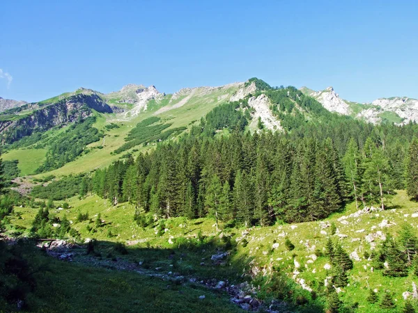 Uitzicht Pittoreske Bergtoppen Van Het Bergmassief Liechtenstein Alpen Vanuit Het — Stockfoto