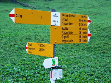 Liechtenstein Alp Dağları 'nda yürüyüş ve yürüyüş yolları, ve Naaftal ve Saminatal Alp vadileri boyunca - Steg, Liechtenstein