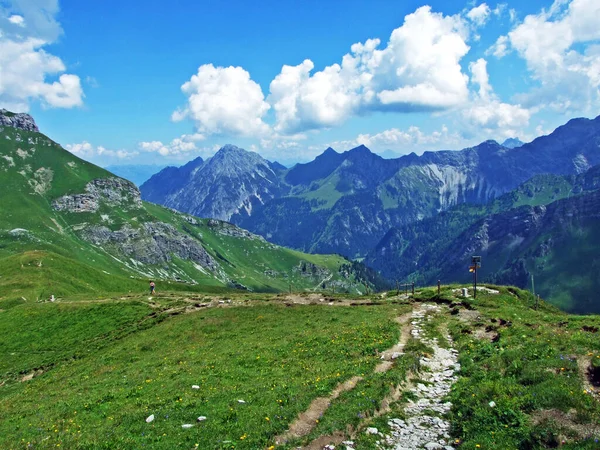 Séta Túraútvonalak Liechtensteini Alpokban Valamint Naaftal Saminatal Alpine Völgyek Mentén — Stock Fotó