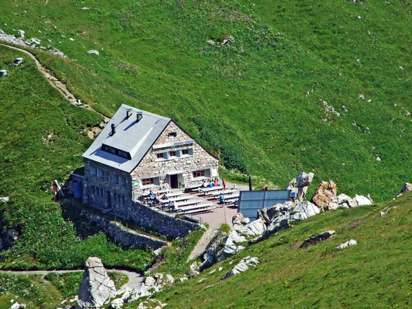 Pfaelzerhuette Vagy Pfalzerhutte Hegyi Kunyhó Naaftal Völgyben Liechtensteini Alpokban Berghuette — Stock Fotó