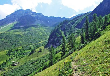 Naaftal ve Saminatal alp vadileri ve Lihtenştayn Alpleri 'ndeki dağ tepeleri Steg, Lihtenştayn