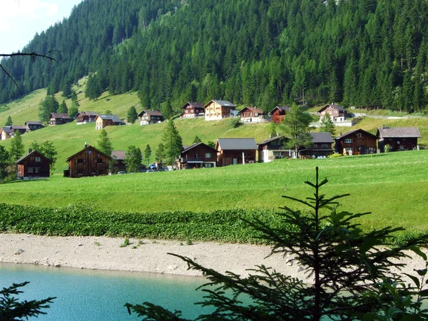 Steg Kis Hagyományos Alpesi Falu Saminatal Völgyben Liechtensteini Alpok Szívében — Stock Fotó