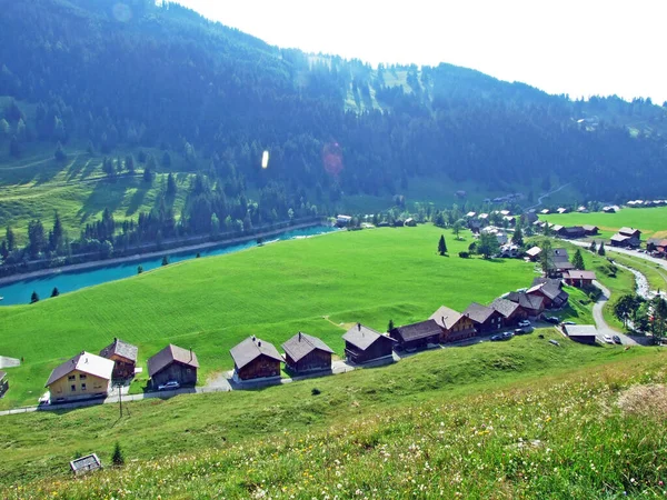 Het Kleine Traditionele Alpendorp Steg Het Saminatal Dal Het Hart — Stockfoto