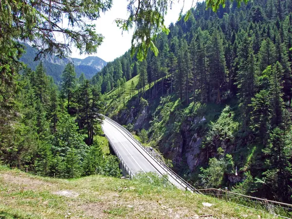 Estrada Regional Entre Assentamentos Alpinos Steg Malbun Longo Vale Córrego — Fotografia de Stock