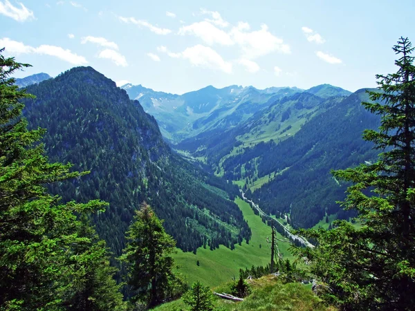 Veduta Della Valle Alpina Saminatal Delle Cime Delle Alpi Liechtenstein — Foto Stock
