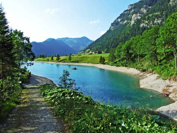 Artifical Lake Ganglesee Gaenglesee Valunerbach Valuenerbach Stream Saminatal Alpine Valley — Φωτογραφία Αρχείου