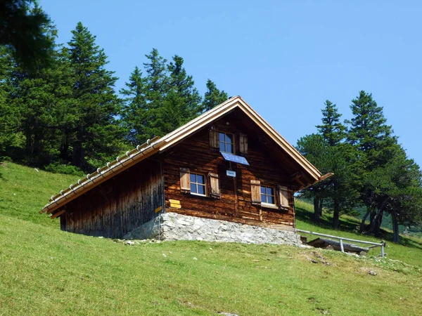 Granjas Ganaderas Arquitectura Tradicional Valle Alpino Saminatal Cordillera Los Alpes — Foto de Stock