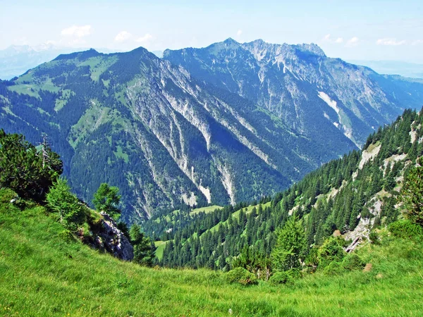 Saminatal Alp Vadisi 'nin yukarısında ve Lihtenştayn' ın tepelerinde Steg, Lihtenştayn