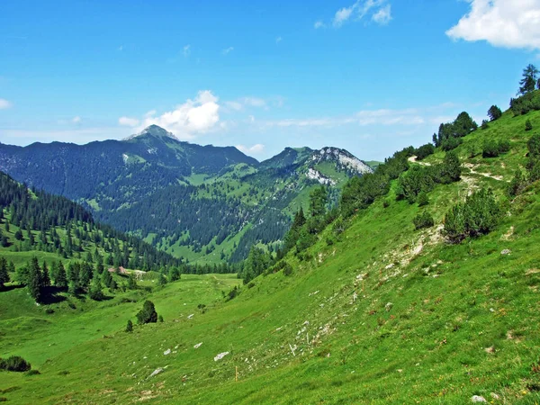 Άποψη Της Κοιλάδας Του Valorschtal Και Των Κορυφών Των Άλπεων — Φωτογραφία Αρχείου