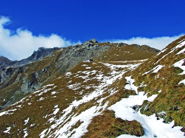 Erster Schnee Ratikon Grenzgebirgsmassiv Oder Raetikon Grenzmassiv Und Über Dem — Stockfoto