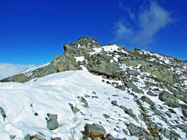 Альпійський Пік Falknis Ratikon Border Mountain Massif Raetikon Grenzmassiv River — стокове фото