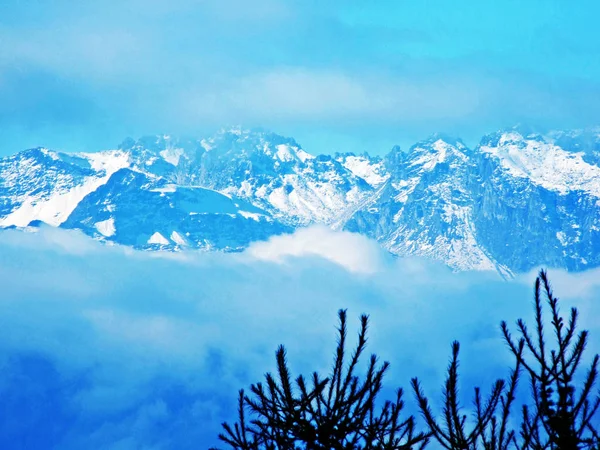 Uitzicht Besneeuwde Toppen Van Zwitserse Alpen Vanaf Het Bergmassief Ratikon — Stockfoto