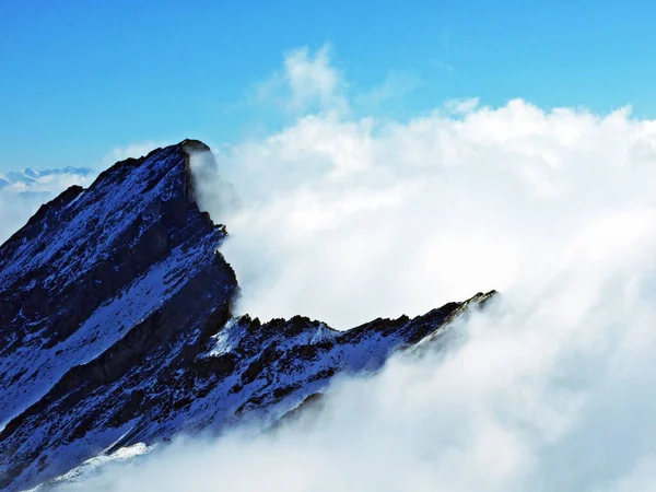 Início Outono Primeira Neve Fronteira Ratikon Maciço Montanha Ratikon Grenzmassiv — Fotografia de Stock