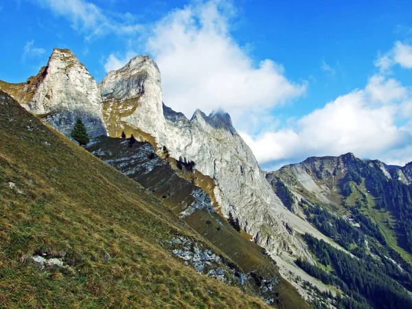 Die Alpengipfel Schwarzhorn Und Glegghorn Ratikon Grenzmassiv Mainfeld Kanton Graubünden — Stockfoto