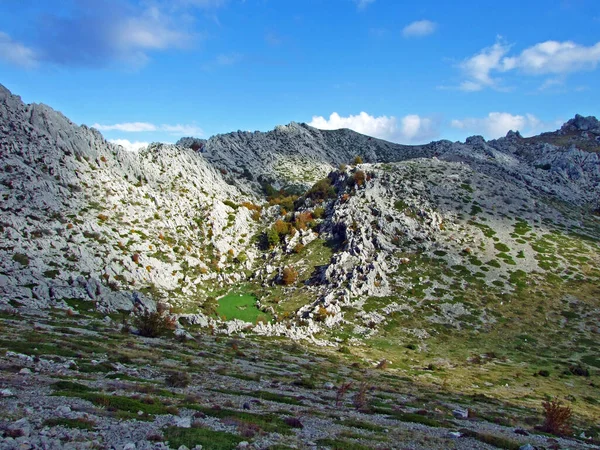Krajobraz Krasowy Velebit Wzdłuż Drogi Majstorskiej Siodła Mali Alan Chorwacja — Zdjęcie stockowe