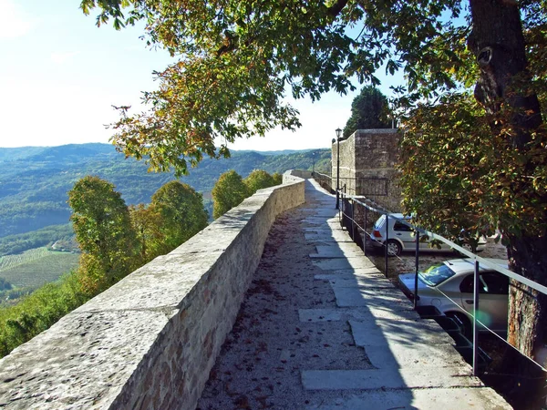 Motovun Stadsmuren Met Wallen Torens Istrië Kroatië Gradske Zidine Motovun — Stockfoto