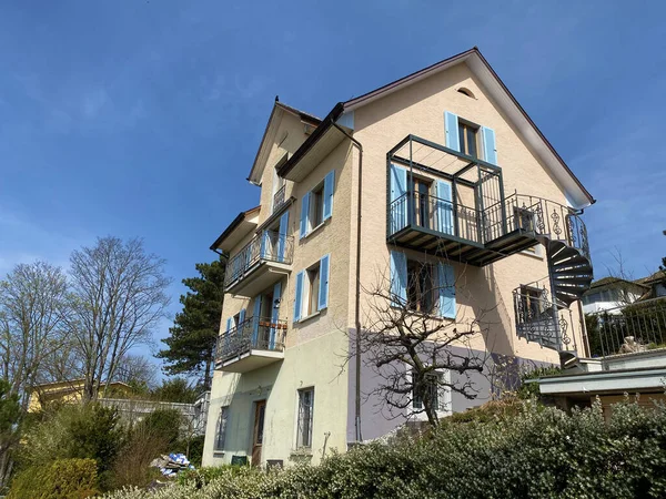 Moderne Stadtvillen Und Moderne Wohnarchitektur Über Dem Zürichsee Erlenbach Kanton — Stockfoto