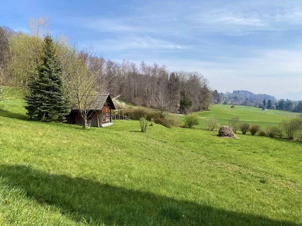 Granjas Rurales Arquitectura Tradicional Pueblos Sobre Lago Zurich Erlenbach Cantón — Foto de Stock