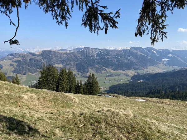 Vista Vale Alpino Alptal Perto Lago Reservatório Sihlsee Einsiedeln Cantão — Fotografia de Stock