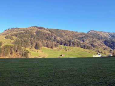 Alptal Vadisi üzerinde Chli Amseln ve Amselspitz tepeleri, Einsiedeln - Schwyz Kantonu, İsviçre (Schweiz)