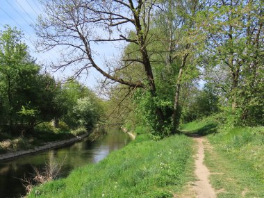 Glatt Nehri boyunca dinlenme yolları ve küçük göl ve göletleri geçince - Zuerich veya Zürih, İsviçre (Schweiz)