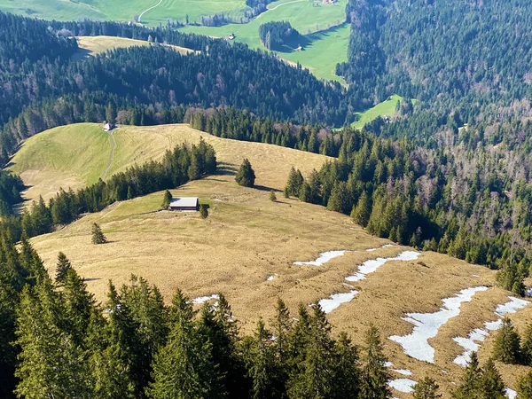 Pâturages Prairies Vallée Eigent Collines Environnantes Début Printemps Eigenthal Canton — Photo