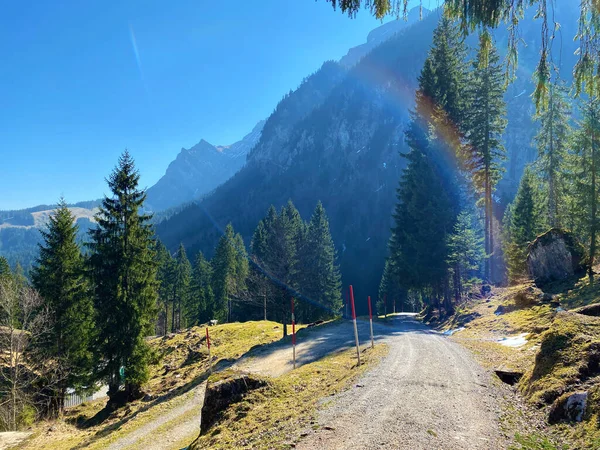 Trails for walking, hiking, sports and recreation in the Eigental alpine valley and along the Alp river, Eigenthal - Canton of Lucerne, Switzerland (Kanton Luzern, Schweiz)