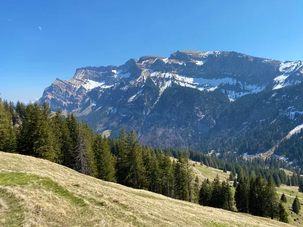 位于瑞士卢塞恩州Eigenthal的Eigenthal高山山谷 Kanton Luzern Schweiz 上的Pilatus山或Pilatus高山地块 — 图库照片