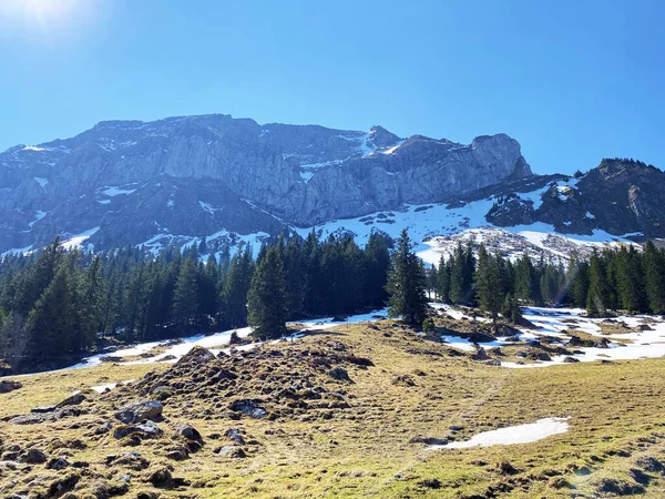 Kilátás Alpok Csúcs Gnepfstein Mittagguepfi Oder Mittaggupfi Eigental Valley Eigenthal — Stock Fotó