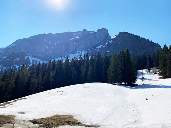 Vista Pico Alpino Gnepfstein Mittagguepfi Oder Mittaggupfi Vale Eigental Eigenthal — Fotografia de Stock