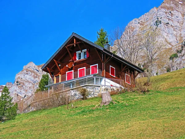 Traditional Rural Architecture Family Livestock Farms Seeztal Valley Lake Walensee — Stock Photo, Image